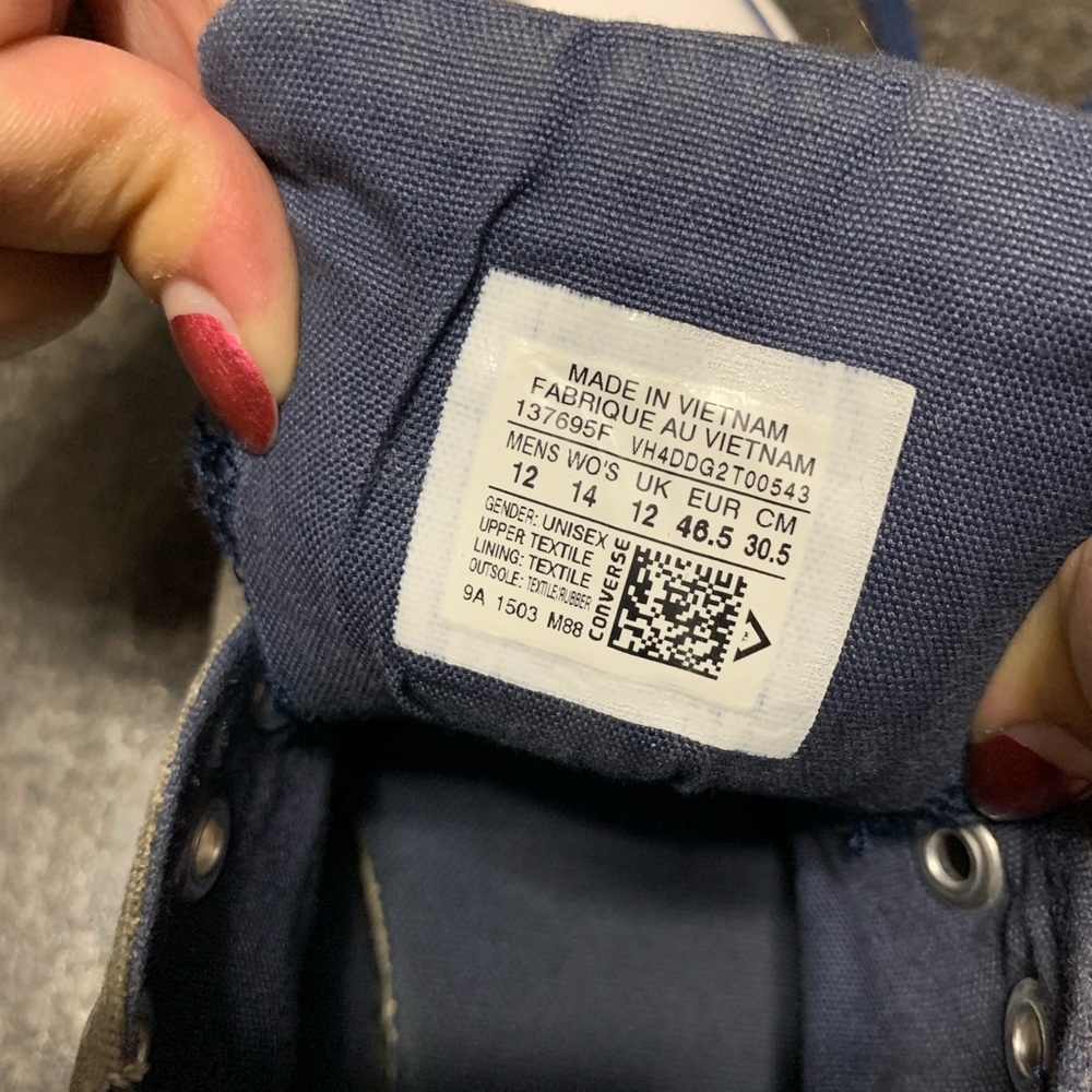 Converse Gray Canvas Navy Blue Collar Tongue Low Top - Picture 5 of 5